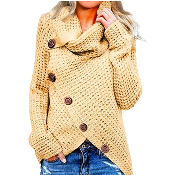 Button turtle crowl neck asymmetrical sweater - Picture 1 of 9